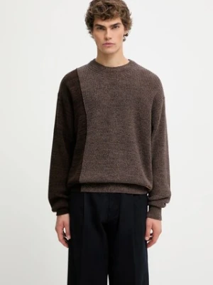Aries sweter z dodatkiem wełny Fisherman męski kolor brązowy lekki AR2004504