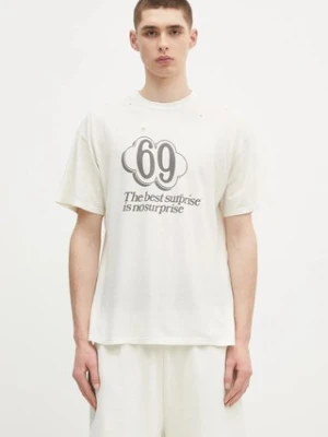 Aries t-shirt bawełniany Destroyed 69 SS Tee kolor beżowy z nadrukiem AR6006903