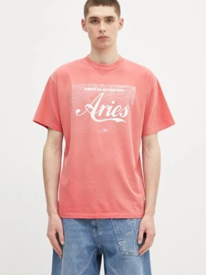 Aries t-shirt bawełniany Sunbleached Cola SS Tee kolor czerwony z nadrukiem AR6262203