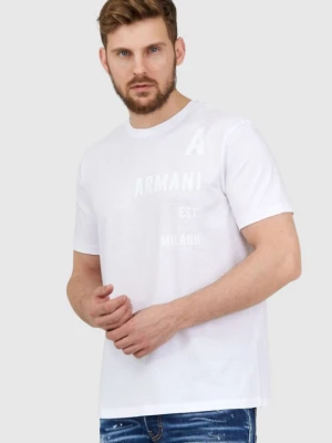 ARMANI EXCHANGE Biały t-shirt męski z białym logo, Rozmiar S