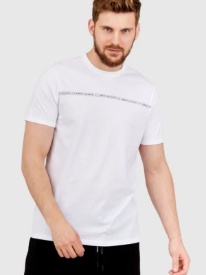 ARMANI EXCHANGE Biały t-shirt męski z paskiem z logo, Rozmiar XL