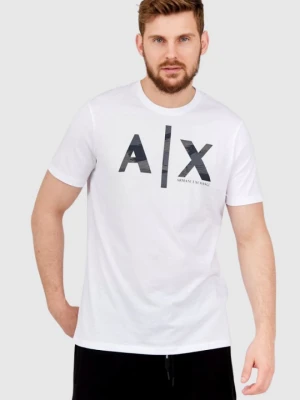 ARMANI EXCHANGE Biały t-shirt męski z szarym logo, Rozmiar L