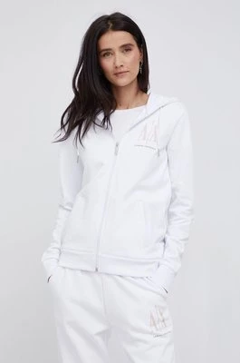 Armani Exchange bluza bawełniana damska kolor biały z kapturem z aplikacją 8NYM21 YJ68Z NOS