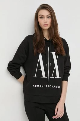 Armani Exchange bluza bawełniana 8NYM52.YJ68Z.NOS damska kolor czarny z kapturem z aplikacją