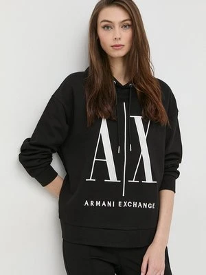 Armani Exchange bluza bawełniana 8NYM52.YJ68Z.NOS damska kolor czarny z kapturem z aplikacją