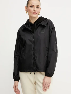 Armani Exchange bluza bawełniana damska kolor czarny z kapturem gładka XW000496 AF12739