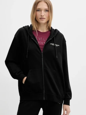 Armani Exchange bluza bawełniana damska kolor czarny z kapturem gładka XW001452 AF10830