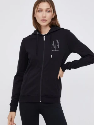 Armani Exchange bluza bawełniana damska kolor czarny z kapturem z aplikacją 8NYM21 YJ68Z NOS