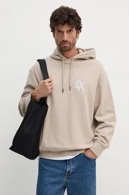 Armani Exchange bluza bawełniana męska kolor beżowy z kapturem z aplikacją 6DZMJE ZJ4XZ