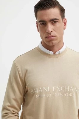Armani Exchange bluza bawełniana męska kolor beżowy z nadrukiem