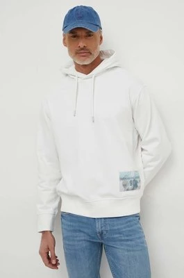 Armani Exchange bluza bawełniana męska kolor biały z kapturem z aplikacją