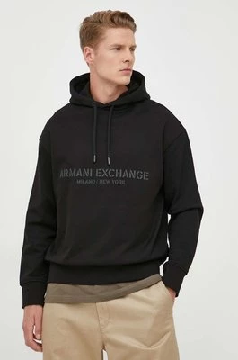 Armani Exchange bluza bawełniana męska kolor czarny z kapturem z nadrukiem