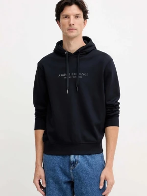 Armani Exchange bluza bawełniana męska kolor granatowy z kapturem z aplikacją XM001294 AF20934