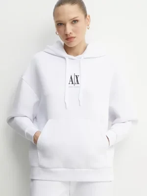 Armani Exchange bluza damska kolor biały z kapturem z aplikacją XW000823 AF10818