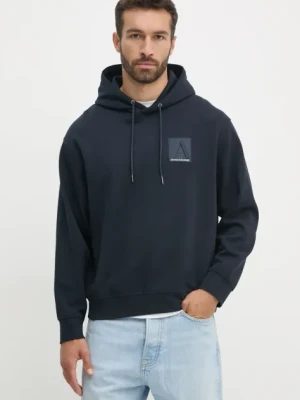 Armani Exchange bluza męska kolor granatowy z kapturem z aplikacją 6DZMJB ZJNKZ