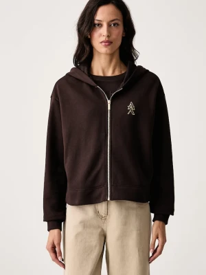 Armani Exchange bluza rozpinana z kapturem damska bawełniana brązowy