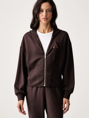 Armani Exchange bluza rozpinana z kapturem damska z wiskozą brązowy