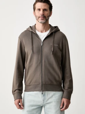 Armani Exchange bluza rozpinana z kapturem męska bawełniana brązowy