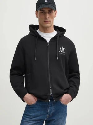 Armani Exchange bluza rozpinana z kapturem męska z bawełną czarny