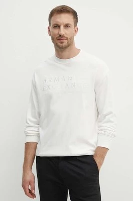 Armani Exchange bluza z domieszką lnu kolor biały z aplikacją