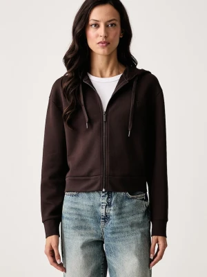 Armani Exchange bluza z kapturem damska z bawełną brązowy