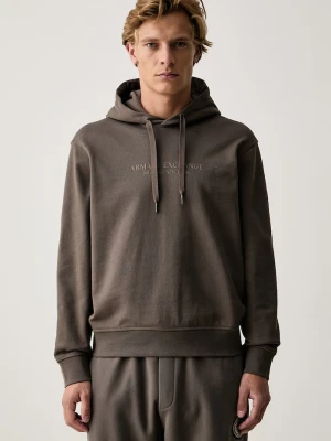 Armani Exchange bluza z kapturem męska bawełniana brązowy
