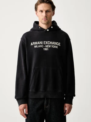 Armani Exchange bluza z kapturem męska bawełniana granatowy