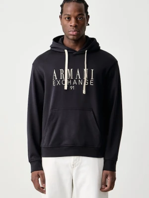 Armani Exchange bluza z kapturem męska bawełniana granatowy