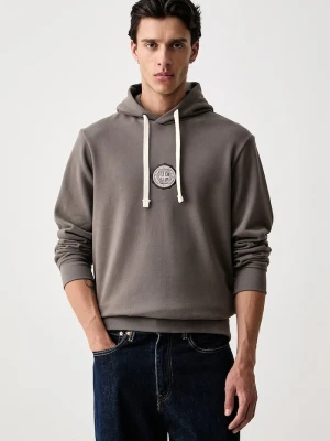Armani Exchange bluza z kapturem męska bawełniana z elastanem brązowy