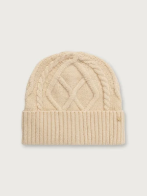 Armani Exchange czapka beanie damska z dodatkiem wełny beżowy