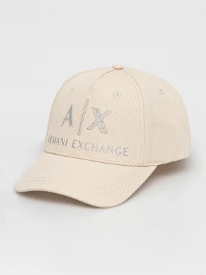 Armani Exchange czapka z daszkiem bawełniana kolor beżowy z aplikacją XW000873 AF13334