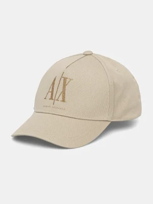 Armani Exchange czapka z daszkiem bawełniana kolor beżowy z aplikacją XW000957 AF13846