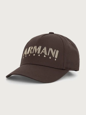 Armani Exchange czapka z daszkiem damska bawełniana brązowy