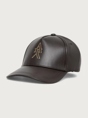 Armani Exchange czapka z daszkiem damska z imitacji skóry brązowy