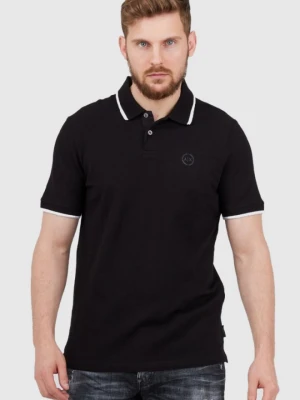 ARMANI EXCHANGE Czarna męska koszulka polo z okrągłym logo, Rozmiar S