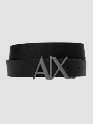 ARMANI EXCHANGE Czarny pasek męski ze srebrną klamrą, Rozmiar 34