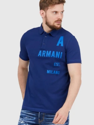 ARMANI EXCHANGE Granatowa męska koszulka polo z nadrukiem, Rozmiar M