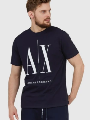 ARMANI EXCHANGE Granatowy t-shirt męski z dużym logo, Rozmiar M