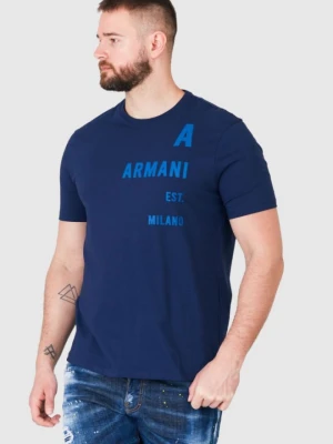 ARMANI EXCHANGE Granatowy t-shirt męski z niebieskim logo, Rozmiar M