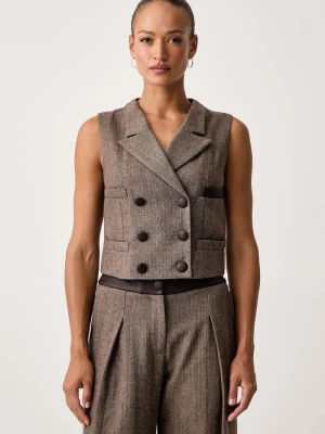 Armani Exchange kamizelka dwurzędowa damska z wełną brązowy