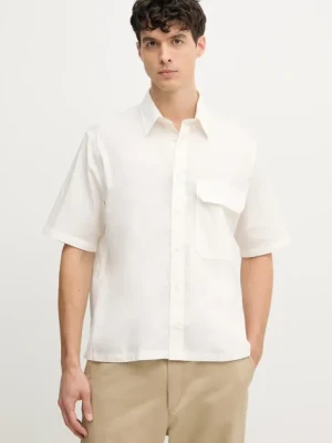 Armani Exchange koszula bawełniana męska kolor beżowy relaxed z kołnierzykiem klasycznym XM000449 AF13167