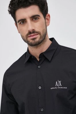 Armani Exchange koszula bawełniana męska kolor czarny regular z kołnierzykiem klasycznym 8NZCP2 ZNBJZ NOS
