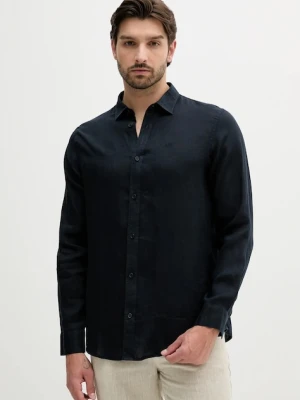 Armani Exchange koszula lniana męska kolor granatowy regular z kołnierzykiem klasycznym XM001221 AF14619