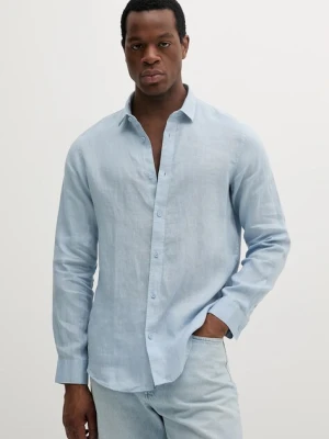 Armani Exchange koszula lniana męska kolor niebieski regular z kołnierzykiem klasycznym XM001221 AF14619