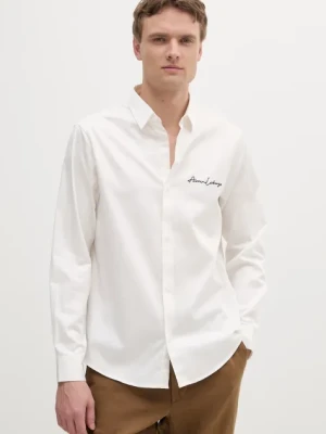 Armani Exchange koszula męska kolor beżowy regular z kołnierzykiem klasycznym XM001224 AF10192