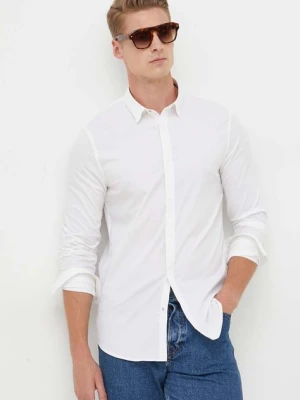 Armani Exchange koszula męska kolor beżowy slim z kołnierzykiem button-down