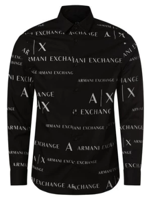 Armani Exchange Koszula męska Mężczyźni Regular Fit Bawełna czarny wzorzysty,