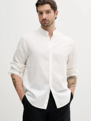 Armani Exchange koszula z domieszką lnu męska kolor biały regular ze stójką XM000717 AF13181