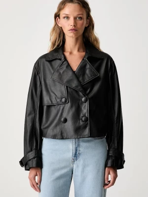 Armani Exchange krótka kurtka damska skórzana czarny