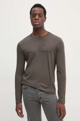 Armani Exchange longsleeve bawełniany kolor brązowy z nadrukiem